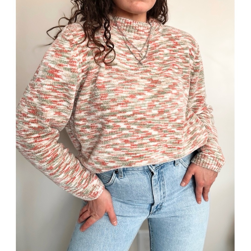 Vintage Marled Green Pink White Sweater